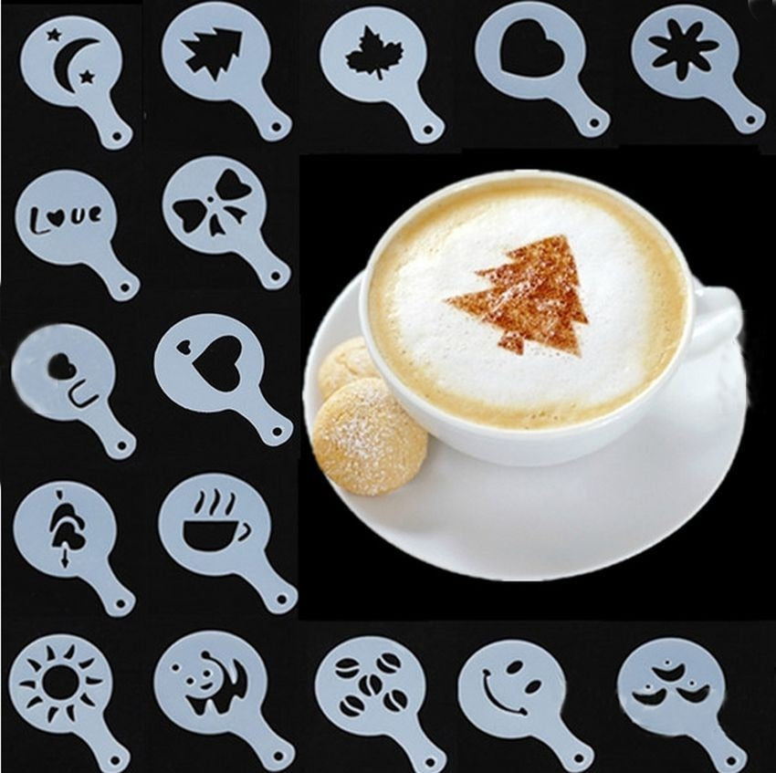 16Pcs Coffee Latte Cappuccino Barista Art Stencils Cake